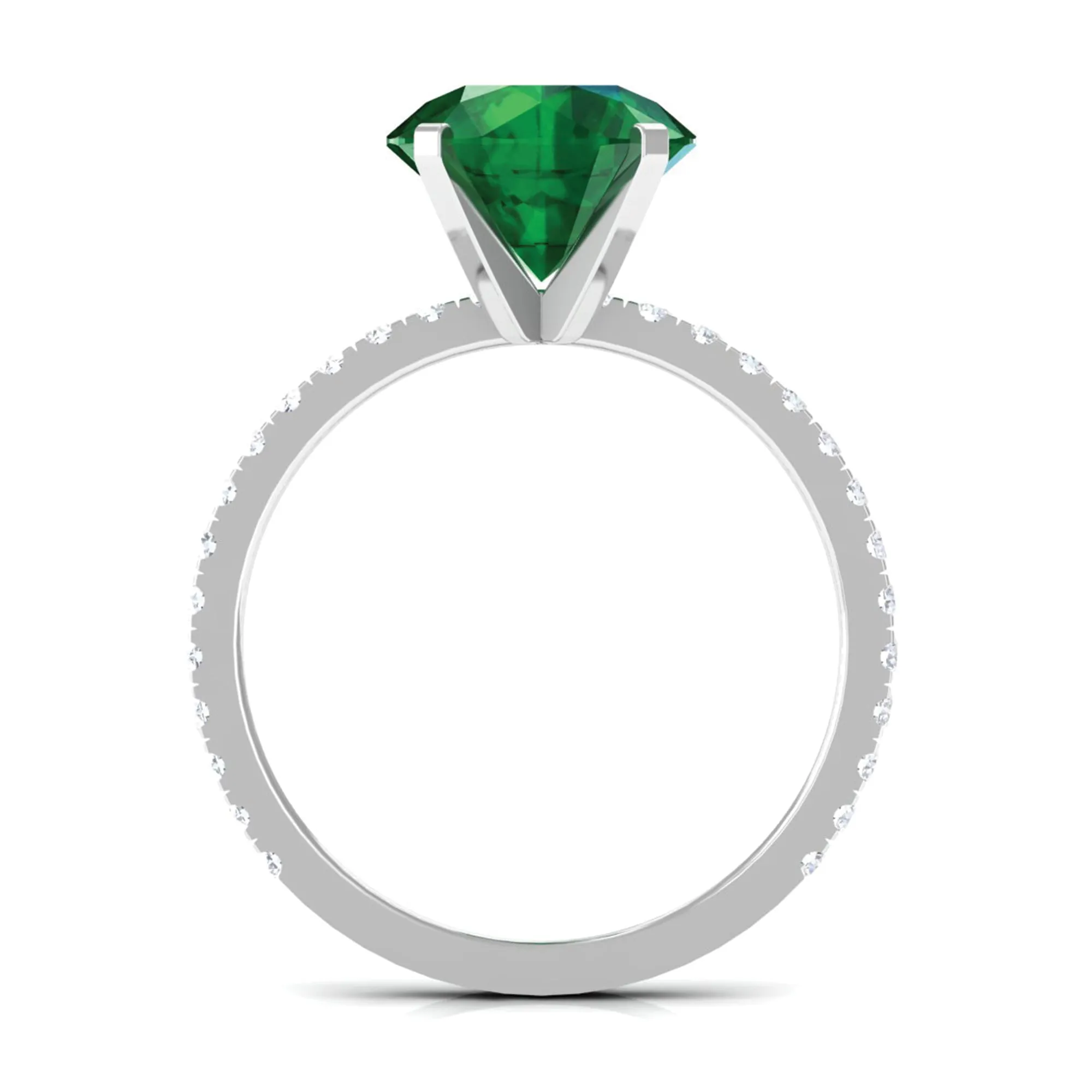 3.5 CT Created Emerald Solitaire Engagement Ring with Diamond