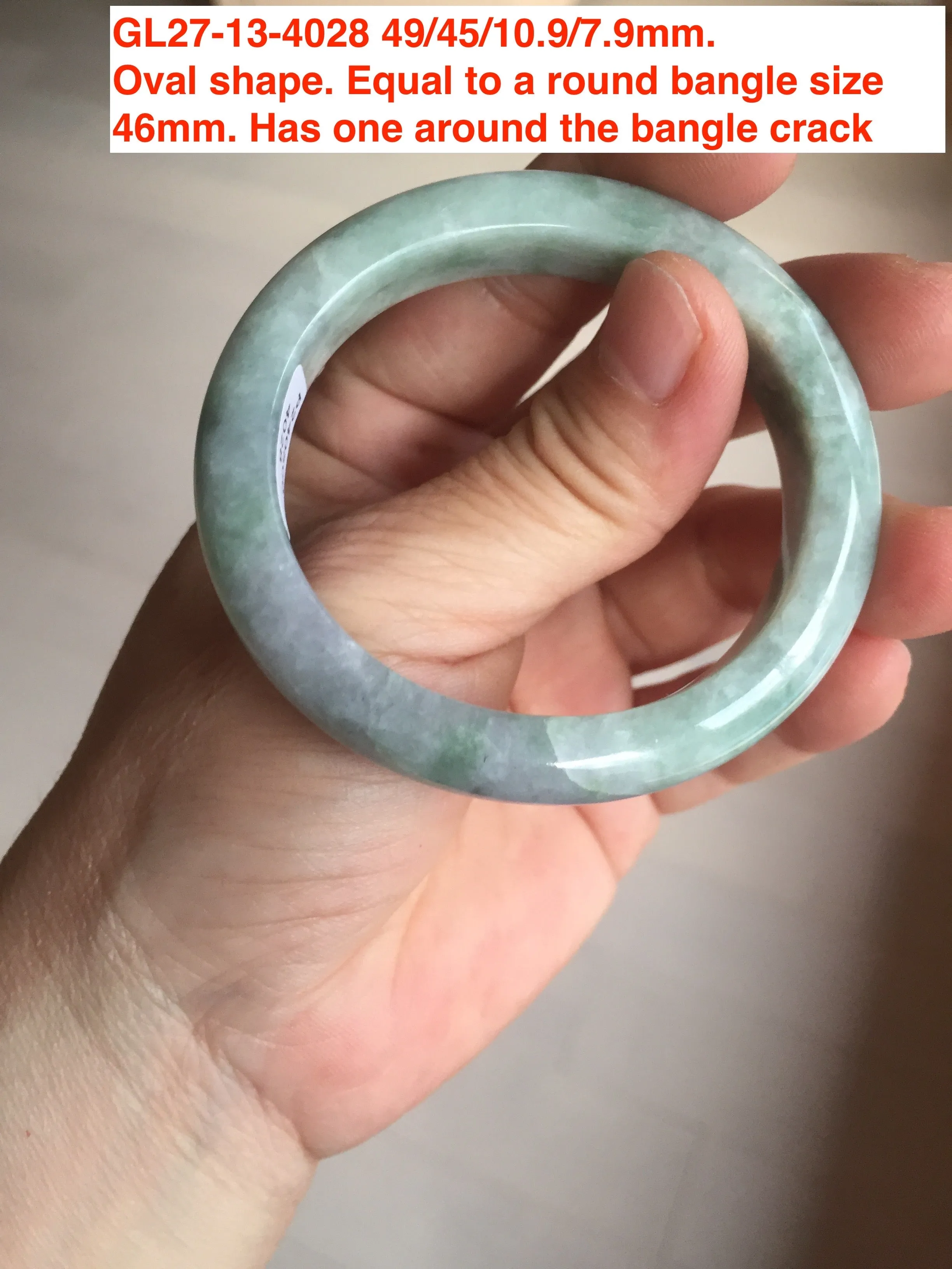 44-51 mm Type A 100% Natural light green/yellow/gray oval Jadeite Jade bangle group  for kids/small adult hand GL27 Add-on item.