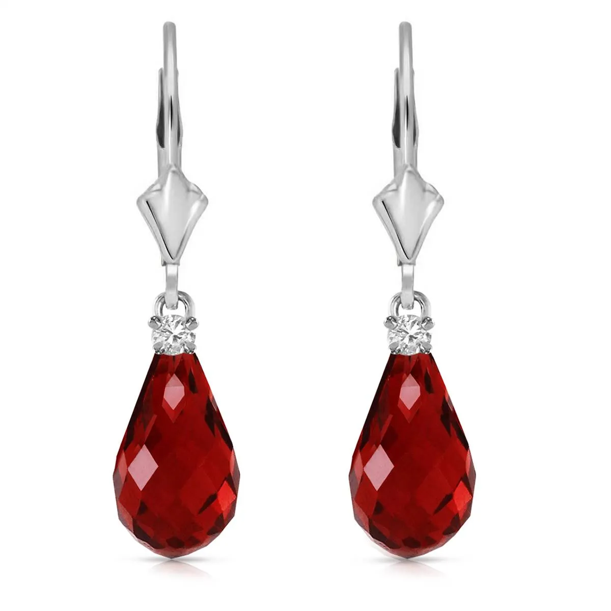 4.6 Carat 14K Solid White Gold Leverback Earrings Diamond Garnet