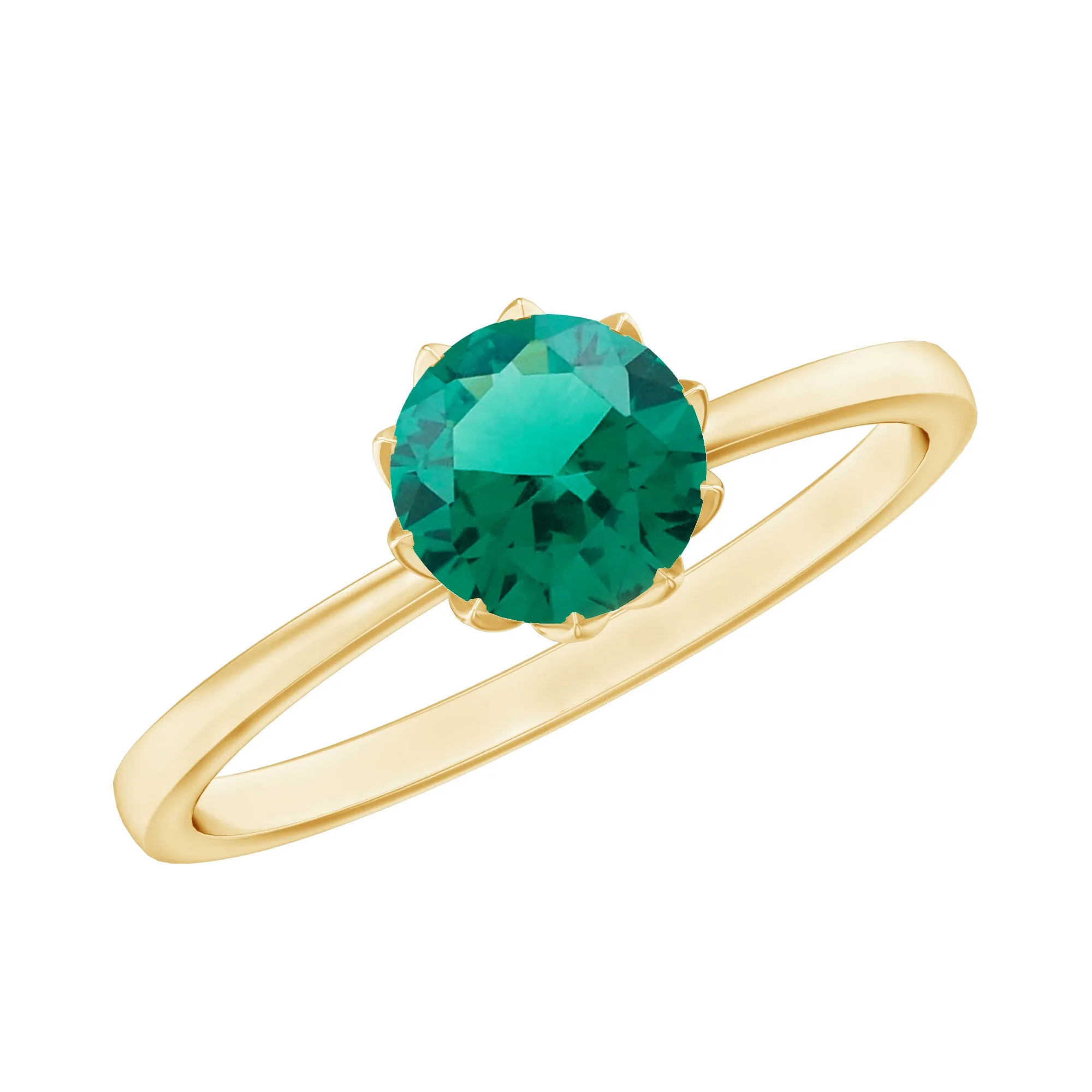 5 MM Round Created Emerald Solitaire Ring in Lotus Basket Setting