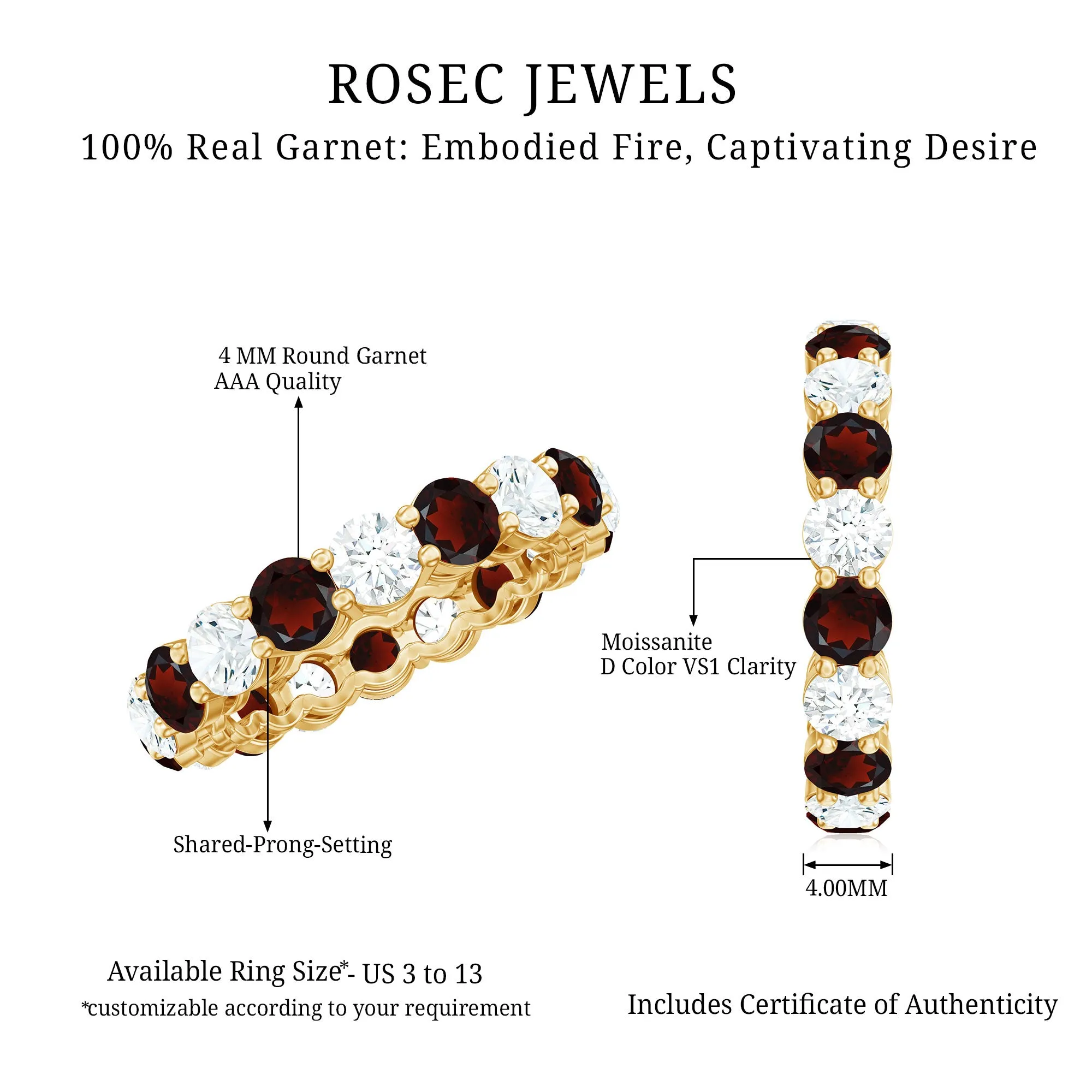 6 CT Round Garnet Gold Eternity Band Ring with Moissanite