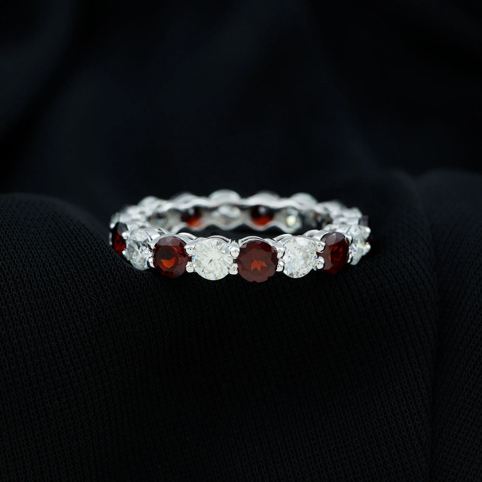 6 CT Round Garnet Gold Eternity Band Ring with Moissanite