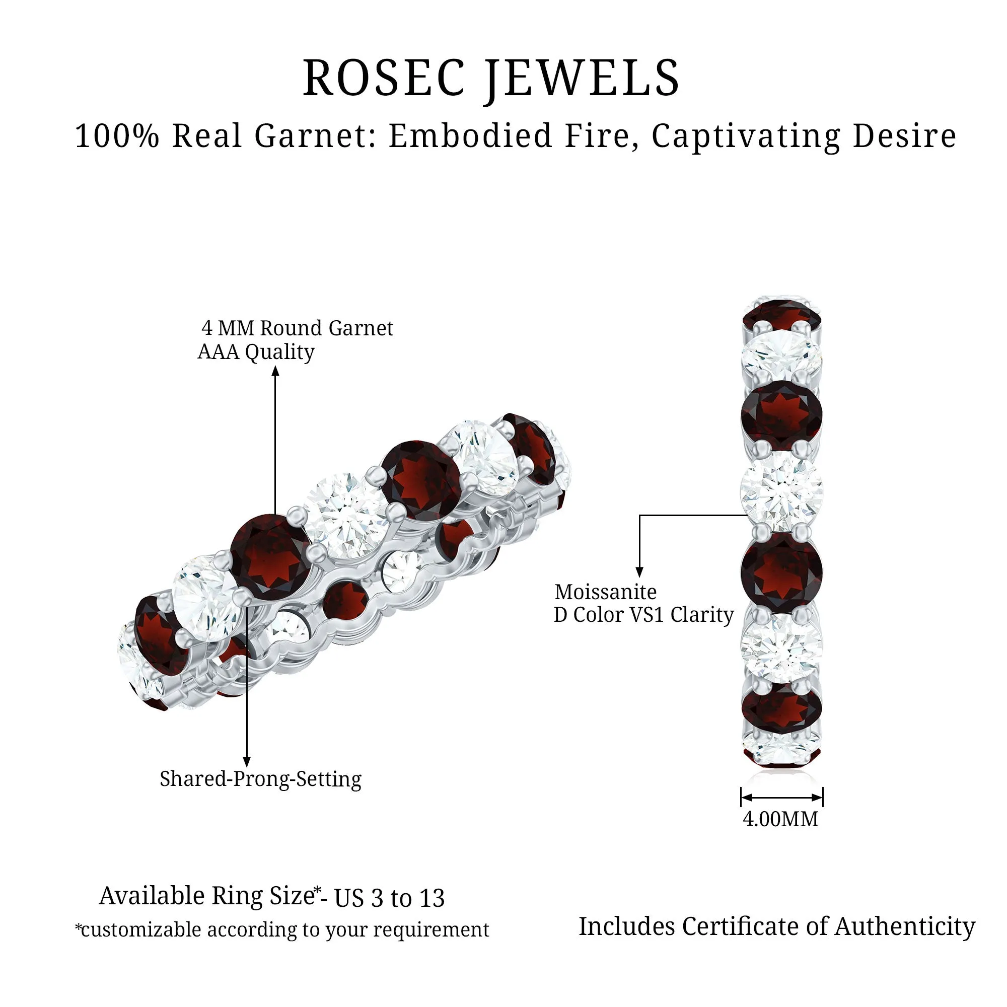 6 CT Round Garnet Gold Eternity Band Ring with Moissanite