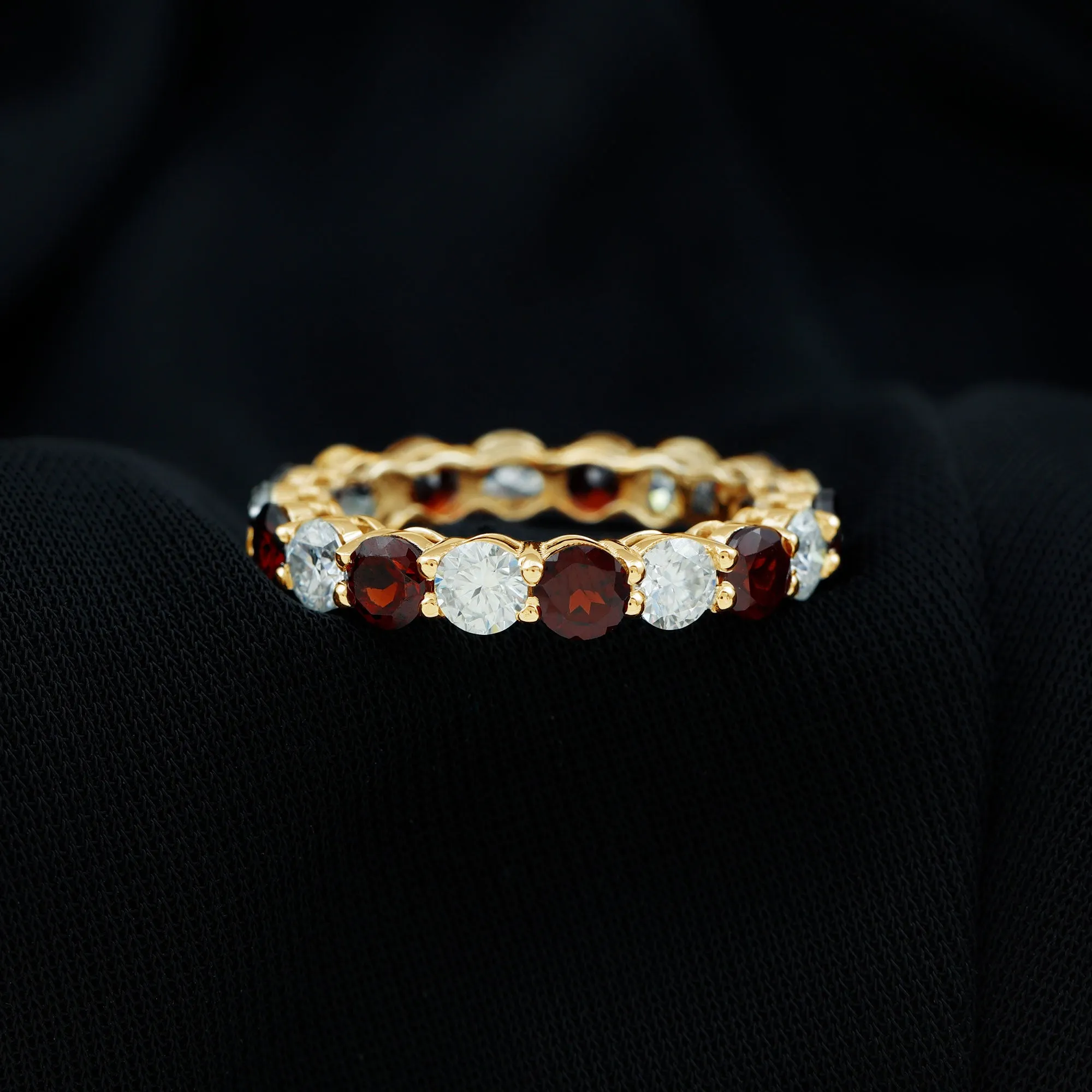 6 CT Round Garnet Gold Eternity Band Ring with Moissanite