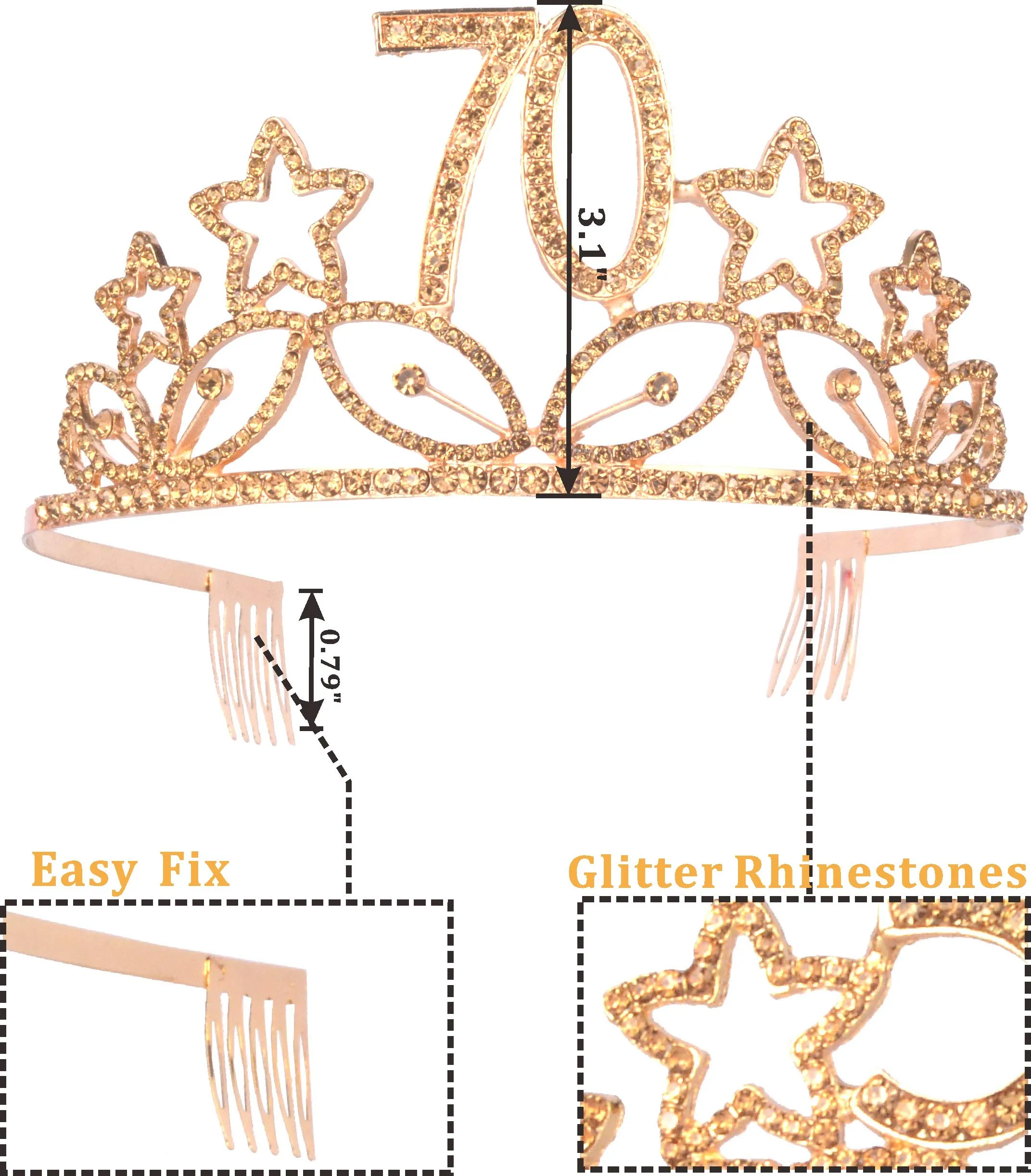 70Th Birthday Gifts For Woman, 70Th Birthday Tiara And Sash Gold, Happy 70Th Birthday