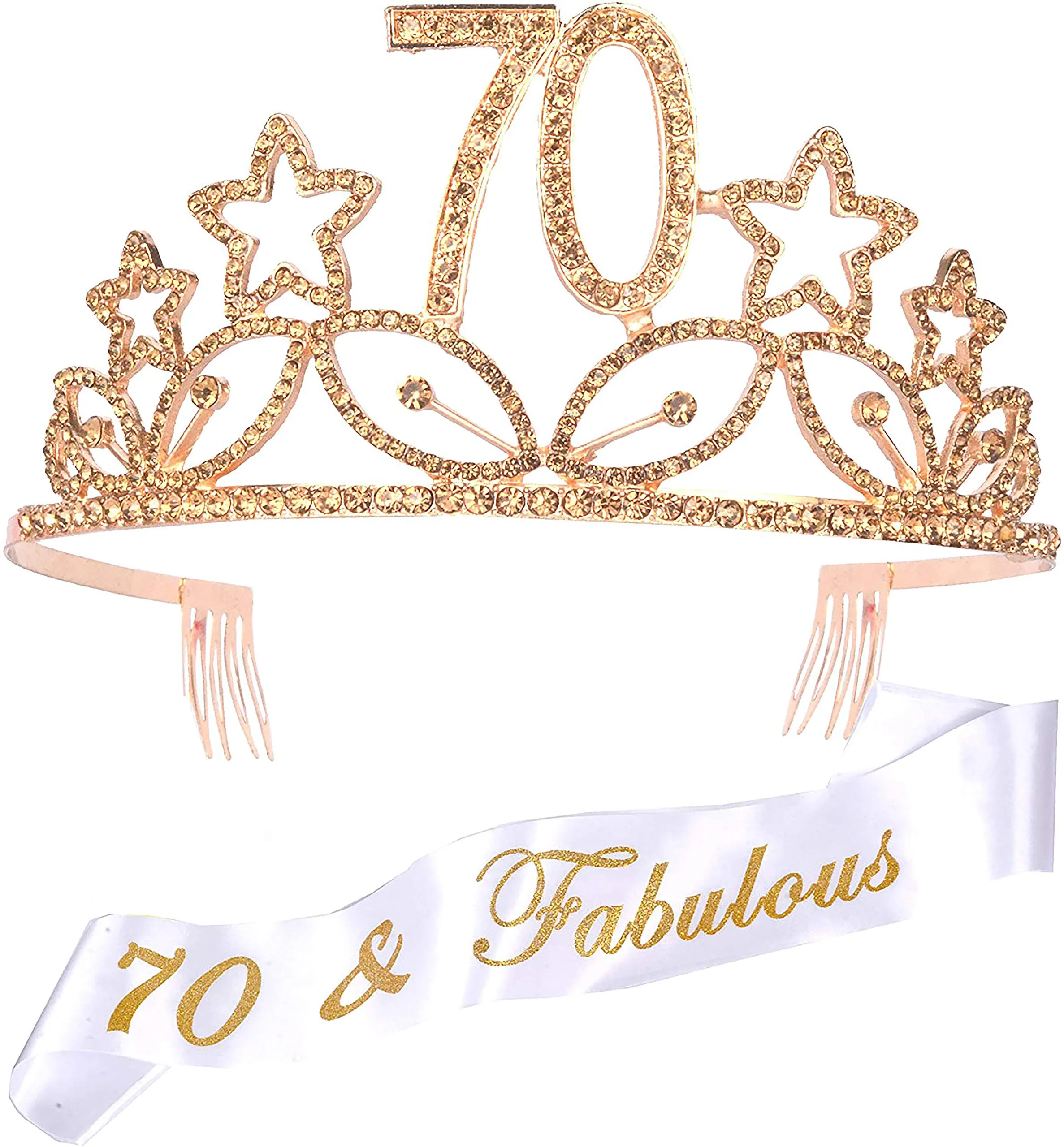 70Th Birthday Gifts For Woman, 70Th Birthday Tiara And Sash Gold, Happy 70Th Birthday