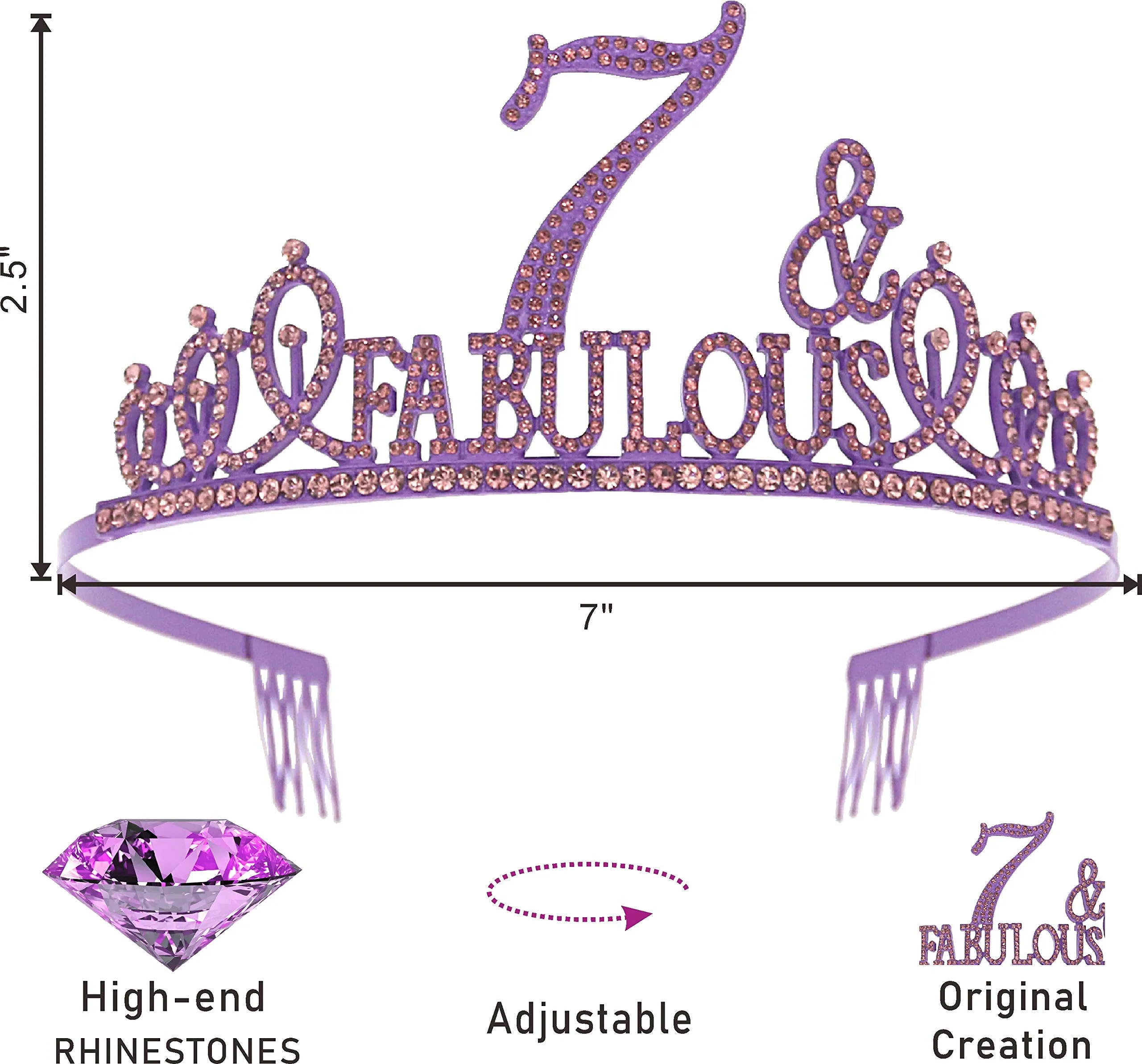 7th Birthday Gifts for Girls,7th Birthday Tiara and Sash Purple,7th Birthday Decorations