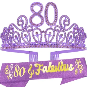 80th Birthday Sash And Tiara For Women - Fabulous Glitter Sash   Ripples