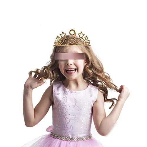 9th Birthday Gifts for Girl, 9th Birthday Tiara and Sash Gold, HAPPY 9th Birthday Party