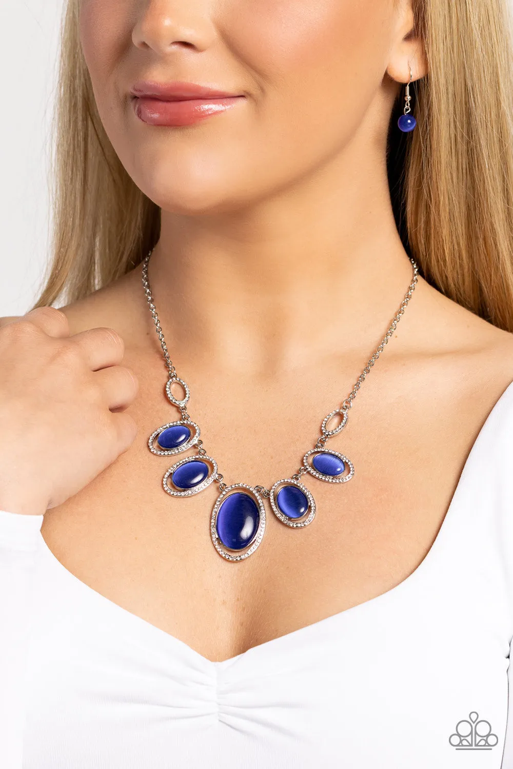 A BEAM Come True - Blue - Oval Cat's Eye Stone Paparazzi Short Necklace