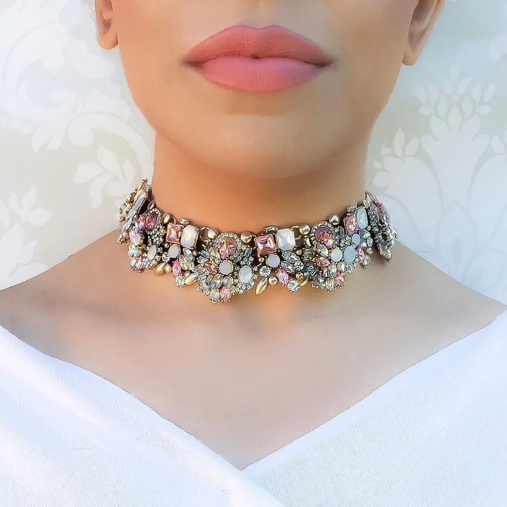 ALISSA Pink Statement Rhinestone Choker