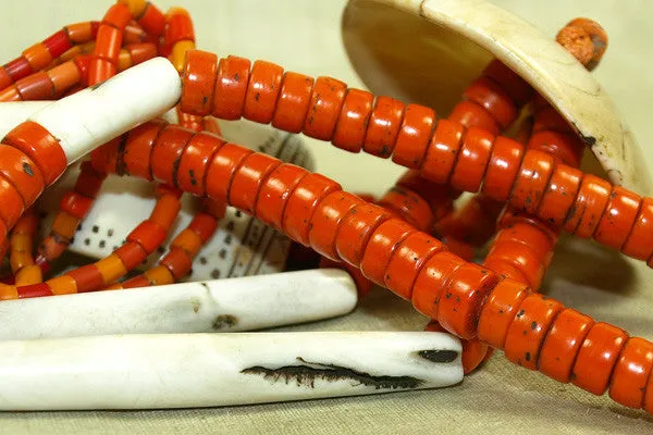 Antique Coral Glass and Shell Naga Necklace