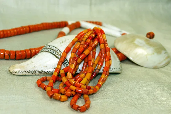 Antique Coral Glass and Shell Naga Necklace