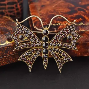 Antique Edwardian Garnet Butterfly Brooch Pin