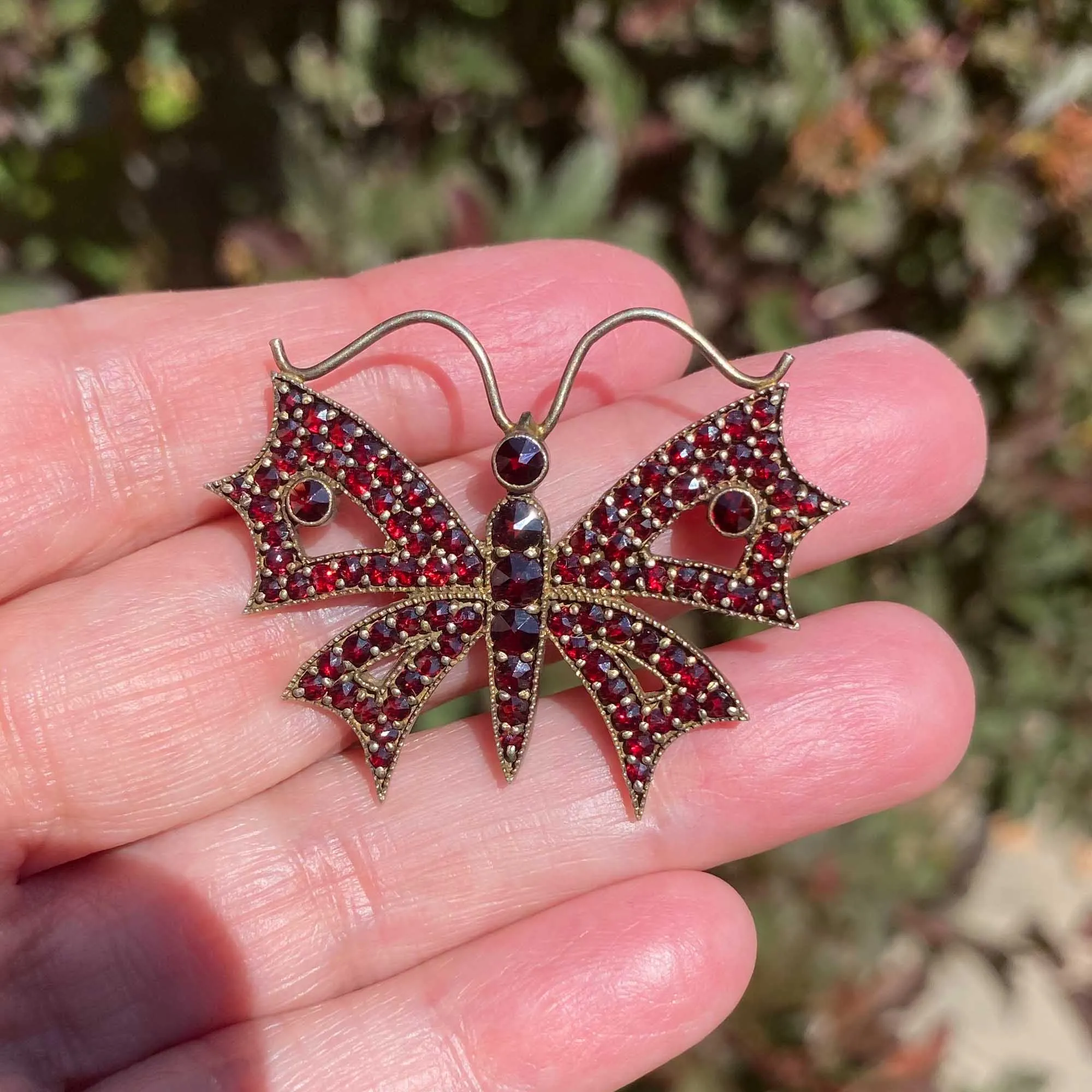 Antique Edwardian Garnet Butterfly Brooch Pin