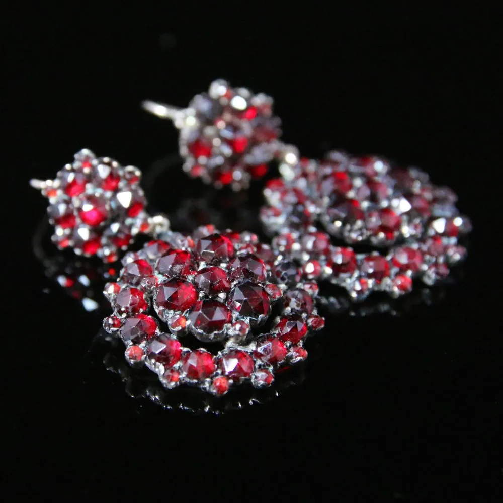 Antique Victorian Garnet Gold Earrings - Circa 1880