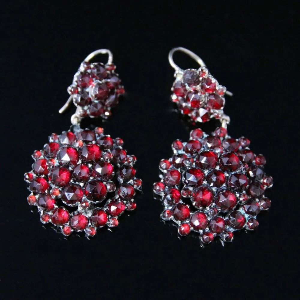 Antique Victorian Garnet Gold Earrings - Circa 1880