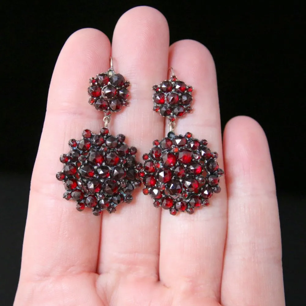 Antique Victorian Garnet Gold Earrings - Circa 1880