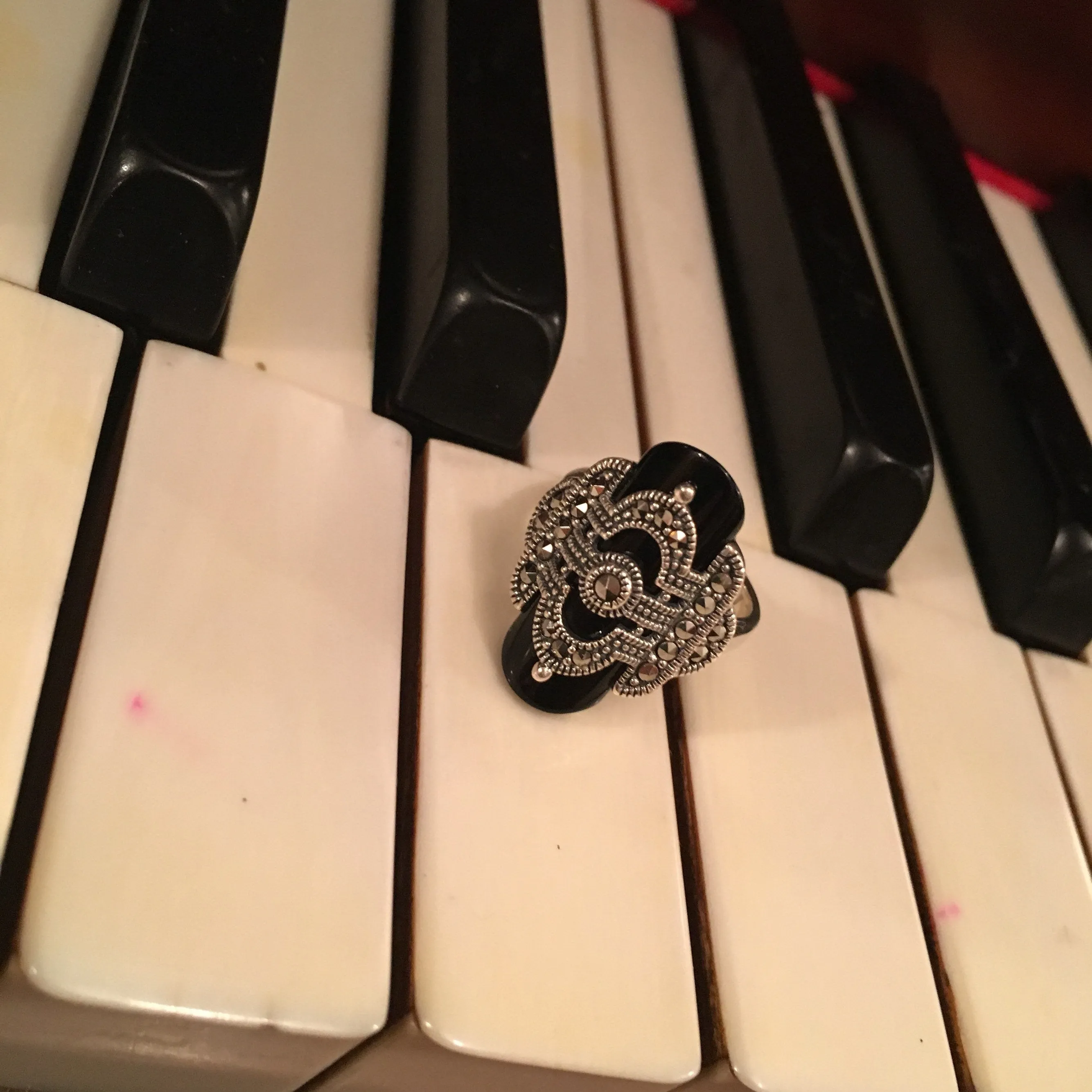 Art Deco Ring with Black Onyx and Marcasite detail