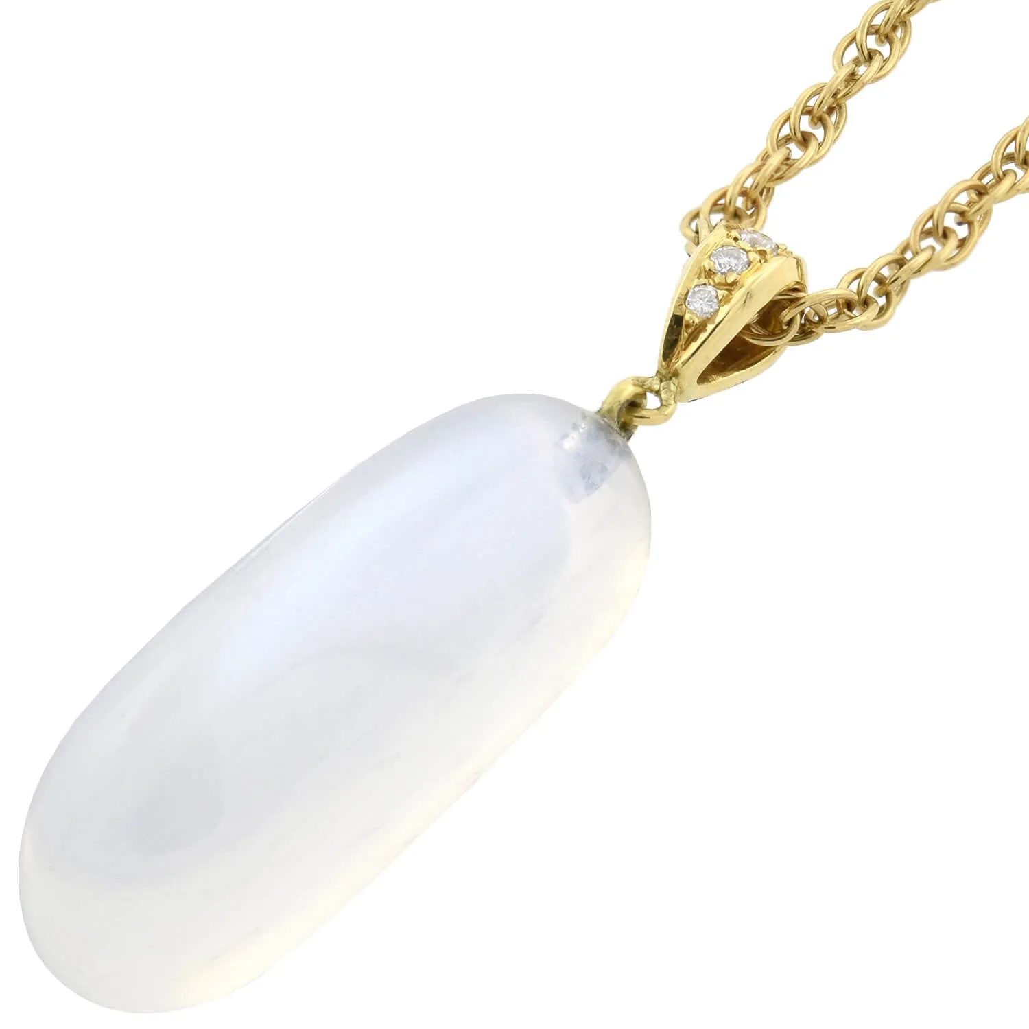 Art Nouveau 18kt Large Moonstone Drop Pendant with Modern Chain Necklace