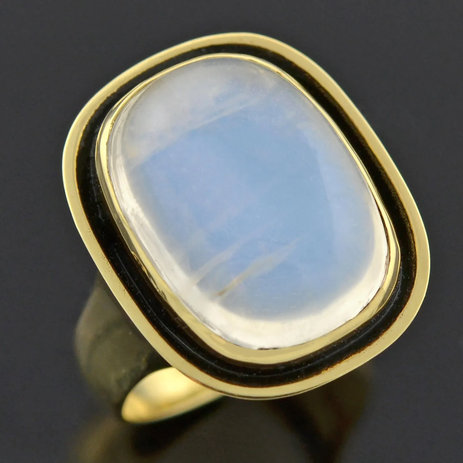 Art Nouveau Style 18kt Enameled Moonstone Ring