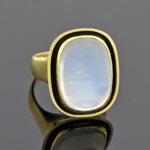 Art Nouveau Style 18kt Enameled Moonstone Ring