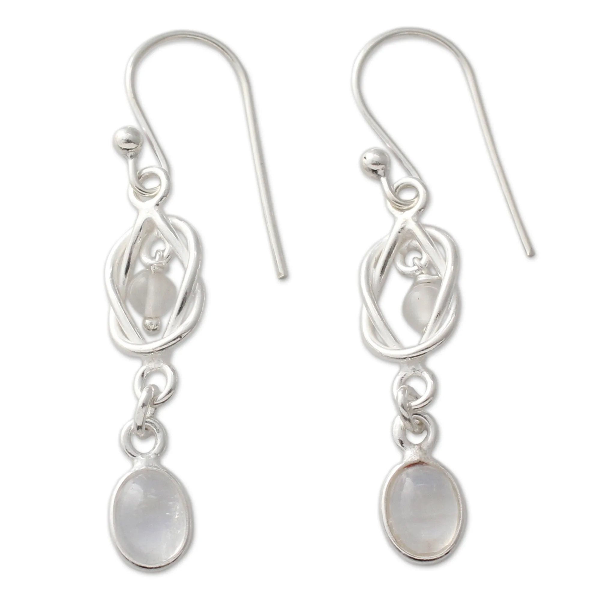 Artisan Crafted Rainbow Moonstone and Silver Earrings - Moonlight Knot | NOVICA