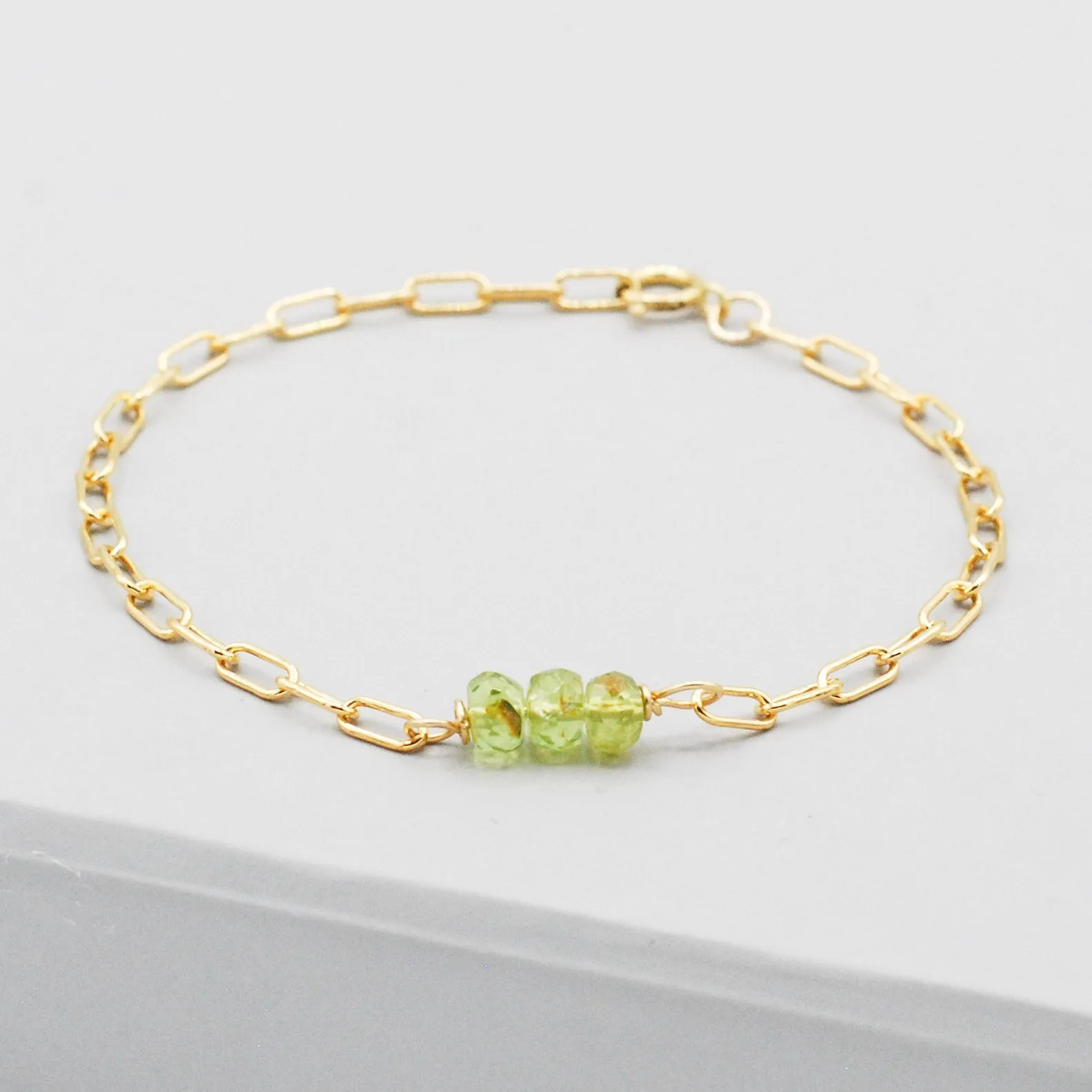 August Peridot Paper Clip Chain Bracelet