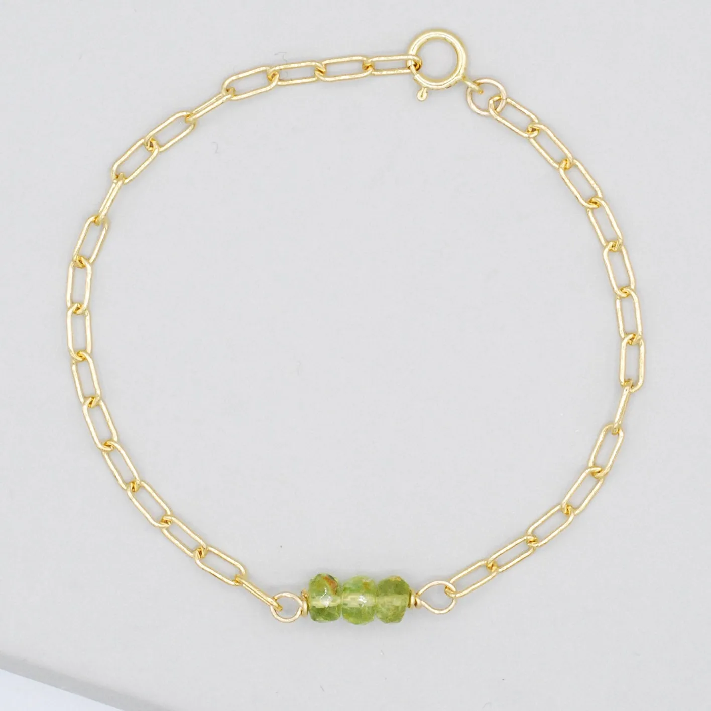 August Peridot Paper Clip Chain Bracelet