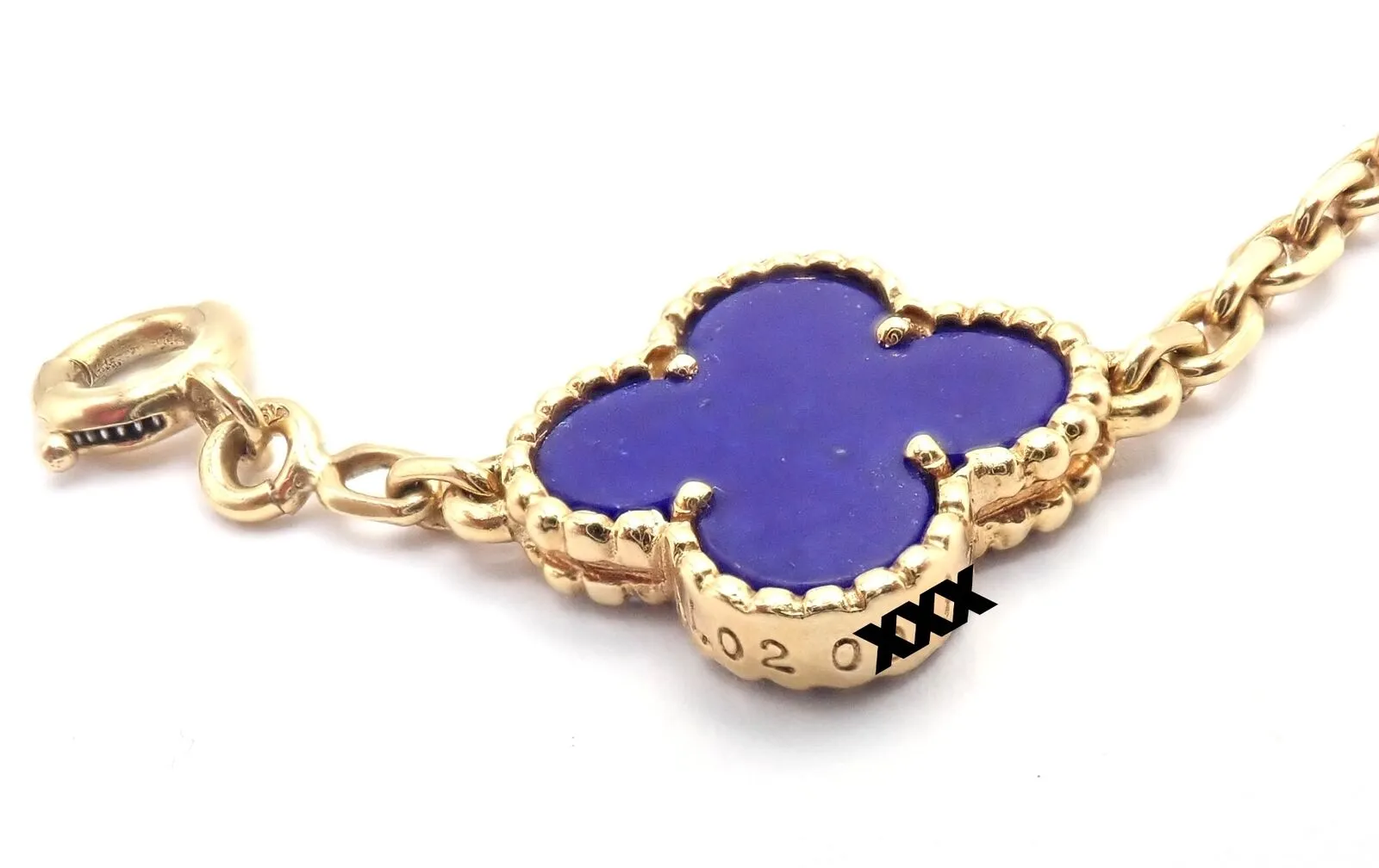 Authentic! Van Cleef & Arpels 18k Gold 5 Motif Alhambra Lapis Bracelet Paper