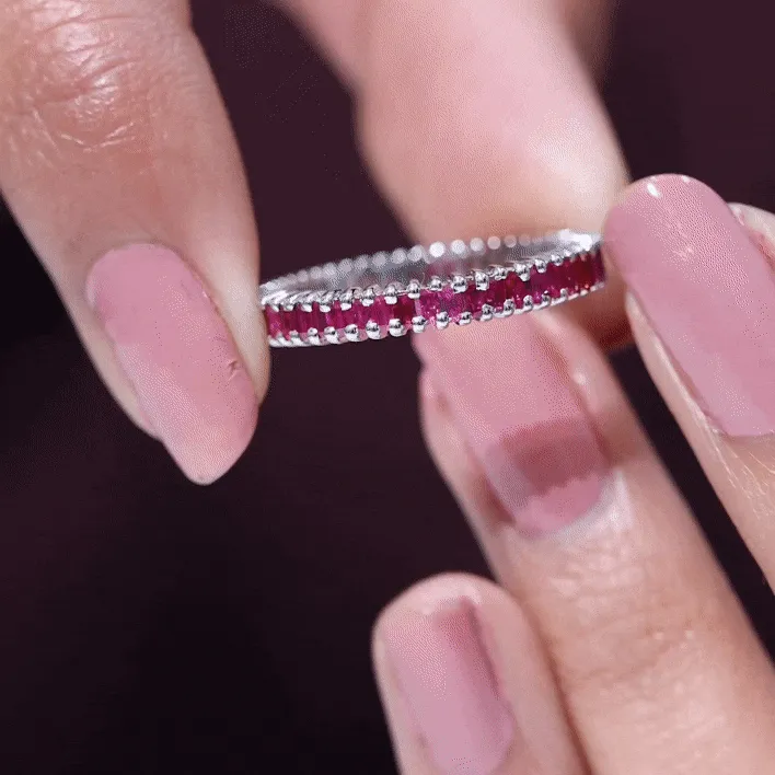 Baguette Cut Ruby Eternity Ring in Shared Prong Setting