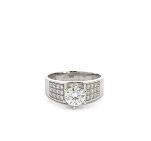 Baikalla 14k White Gold Solitaire Moissanite and Diamond Engagement Ring