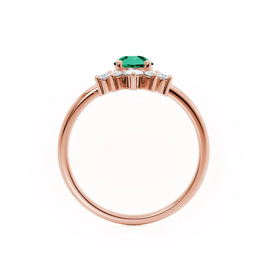 BALLET - Chatham® Pear Emerald & Diamond Half Halo Tiara Ring 18k Rose Gold