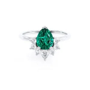 BALLET - Chatham® Pear Emerald & Diamond Half Halo Tiara Ring Platinum 950