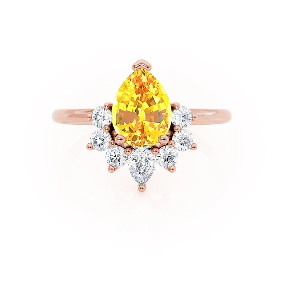 BALLET - Chatham® Pear Yellow Sapphire & Diamond Half Halo Tiara Ring 18k Rose Gold