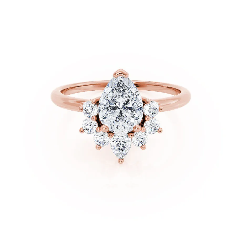 BALLET - Pear Moissanite & Diamond Half Halo Tiara Ring 18k Rose Gold