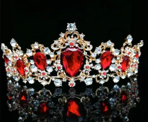 Baroque  Red Blue Green Crystal Bridal Tiaras Crown Vintage Gold Hair Accessory