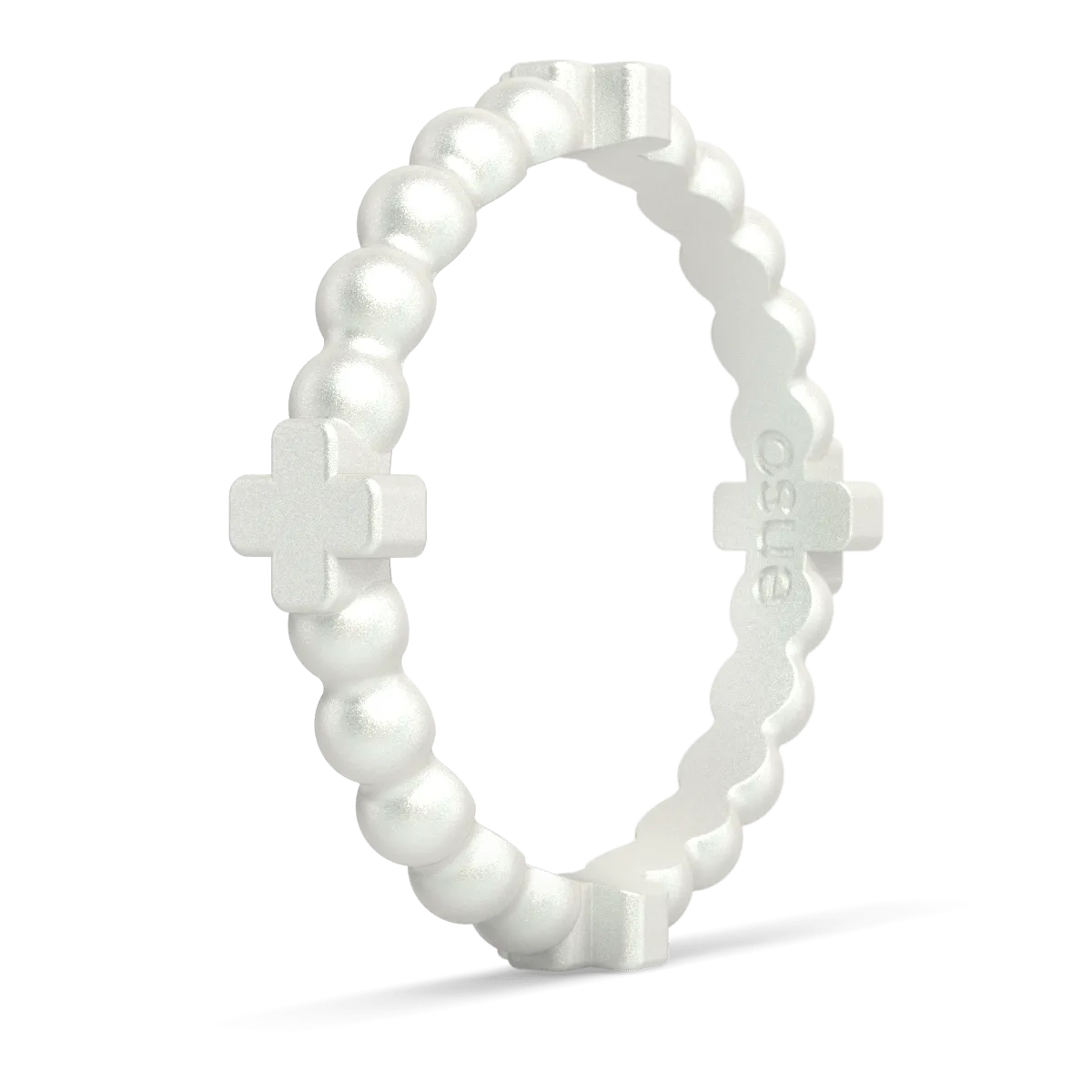 Beaded Cross Stackable Silicone Ring - Metallic Pearl