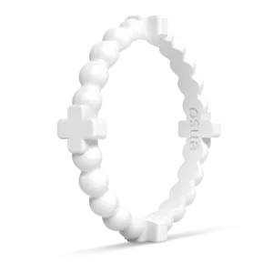 Beaded Cross Stackable Silicone Ring - White