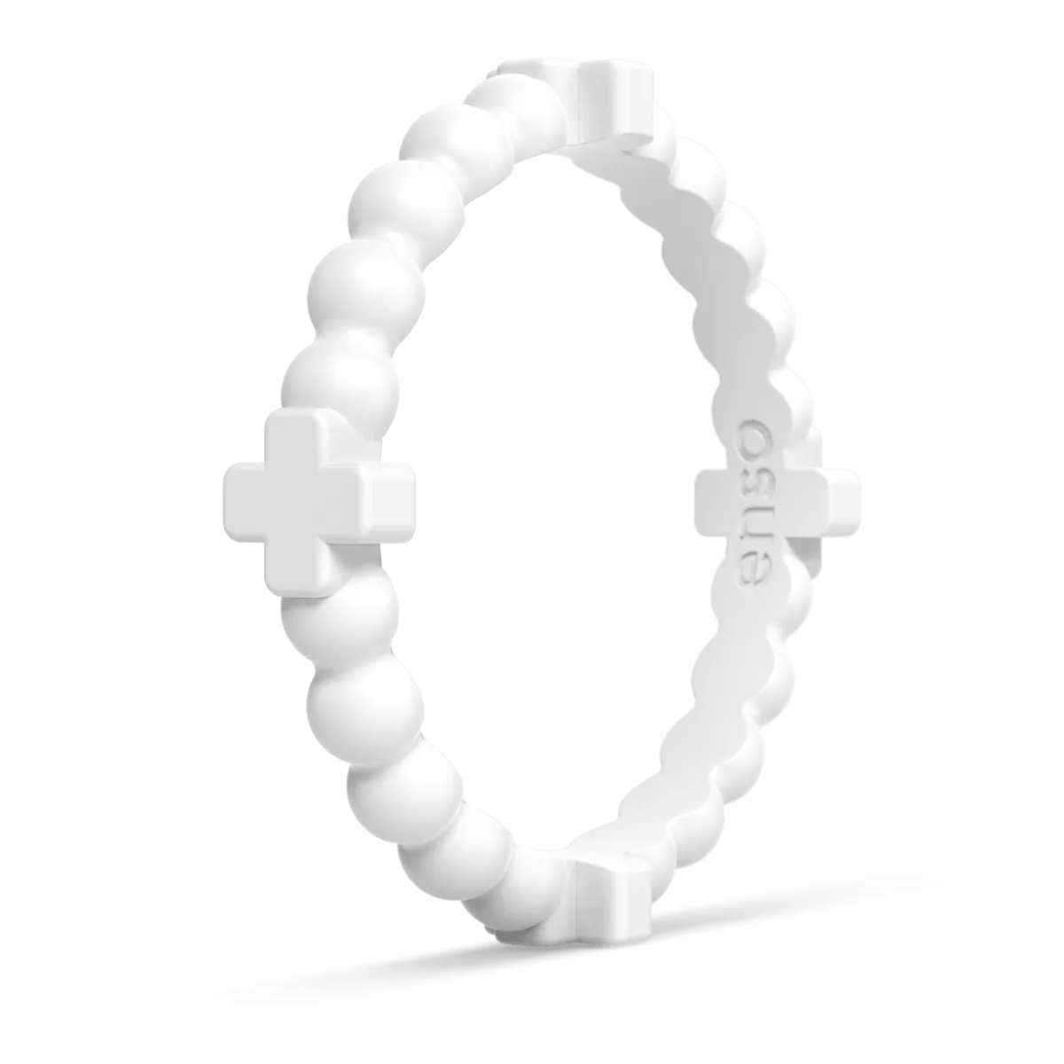 Beaded Cross Stackable Silicone Ring - White