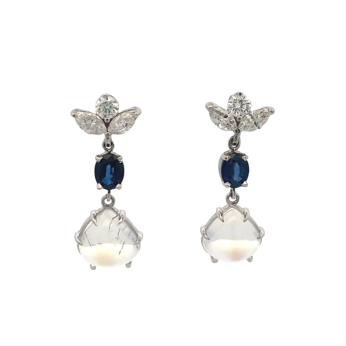 Beeghly & Co.White Gold Moonstone, Sapphire and Diamond Earrings