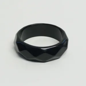 Black Bangle Bracelet - Vintage Plastic Jewelry with Modernist Faceted Design