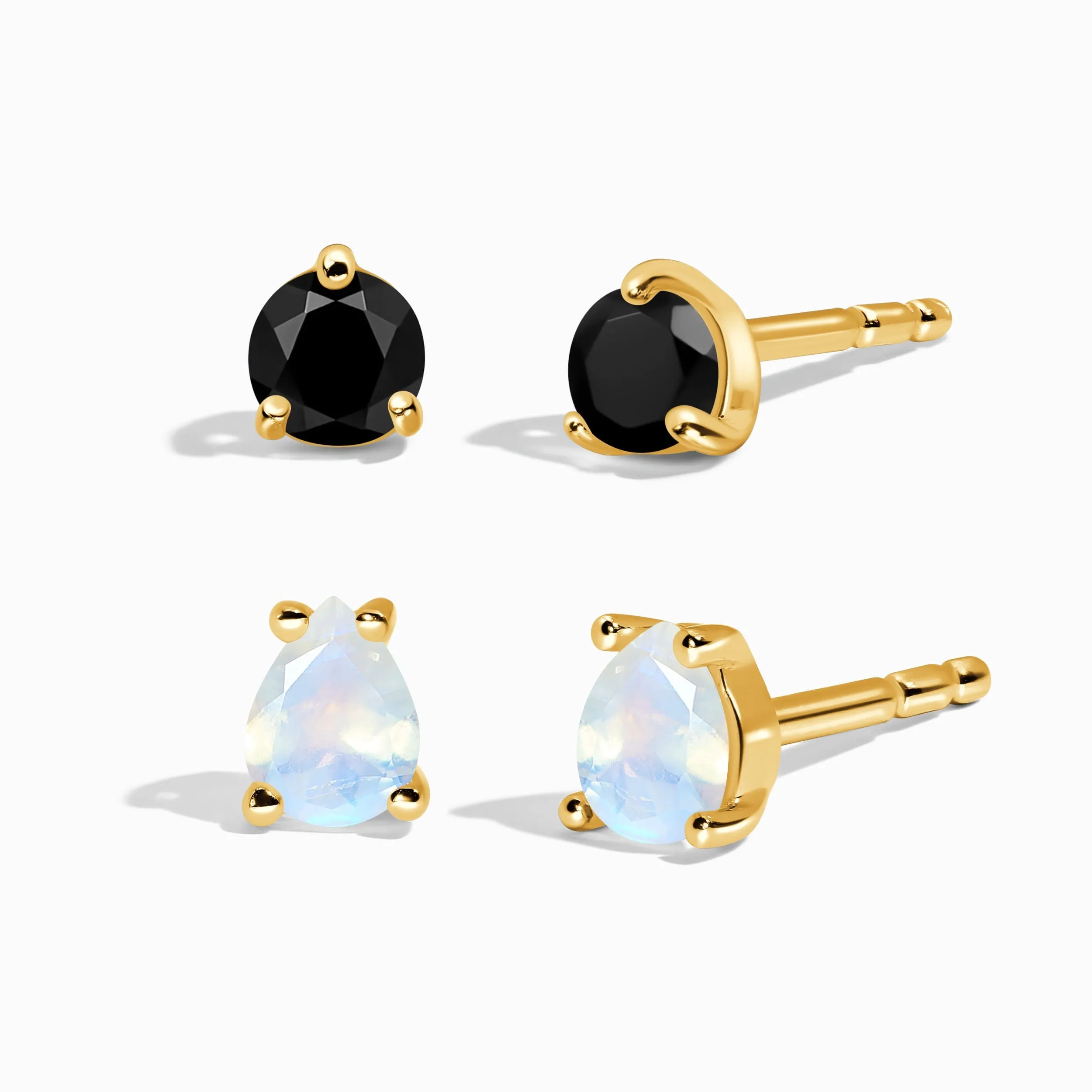 Black Obsidian Moonstone Petite Round & Teardrop Studs