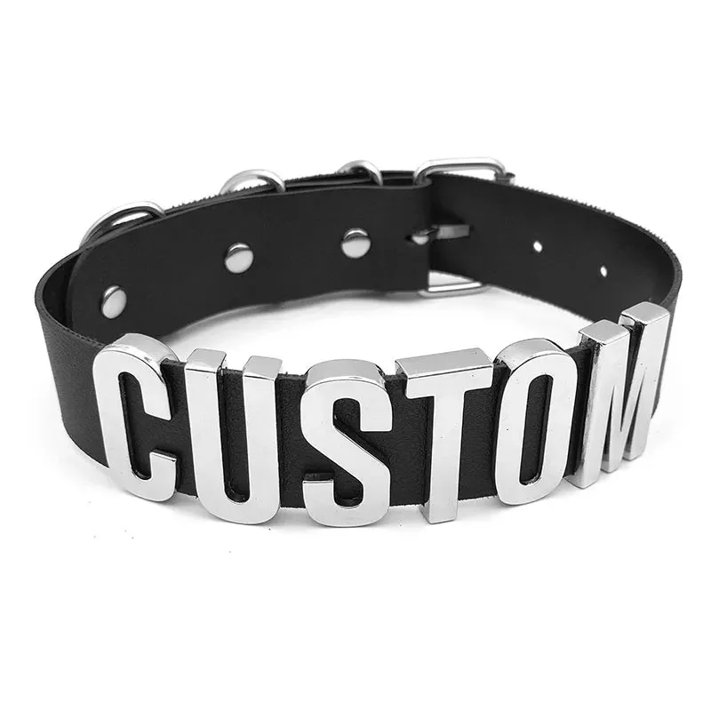 Black PU Collar with Customized Letters - Choose one or order with your own text (max 10 letters)