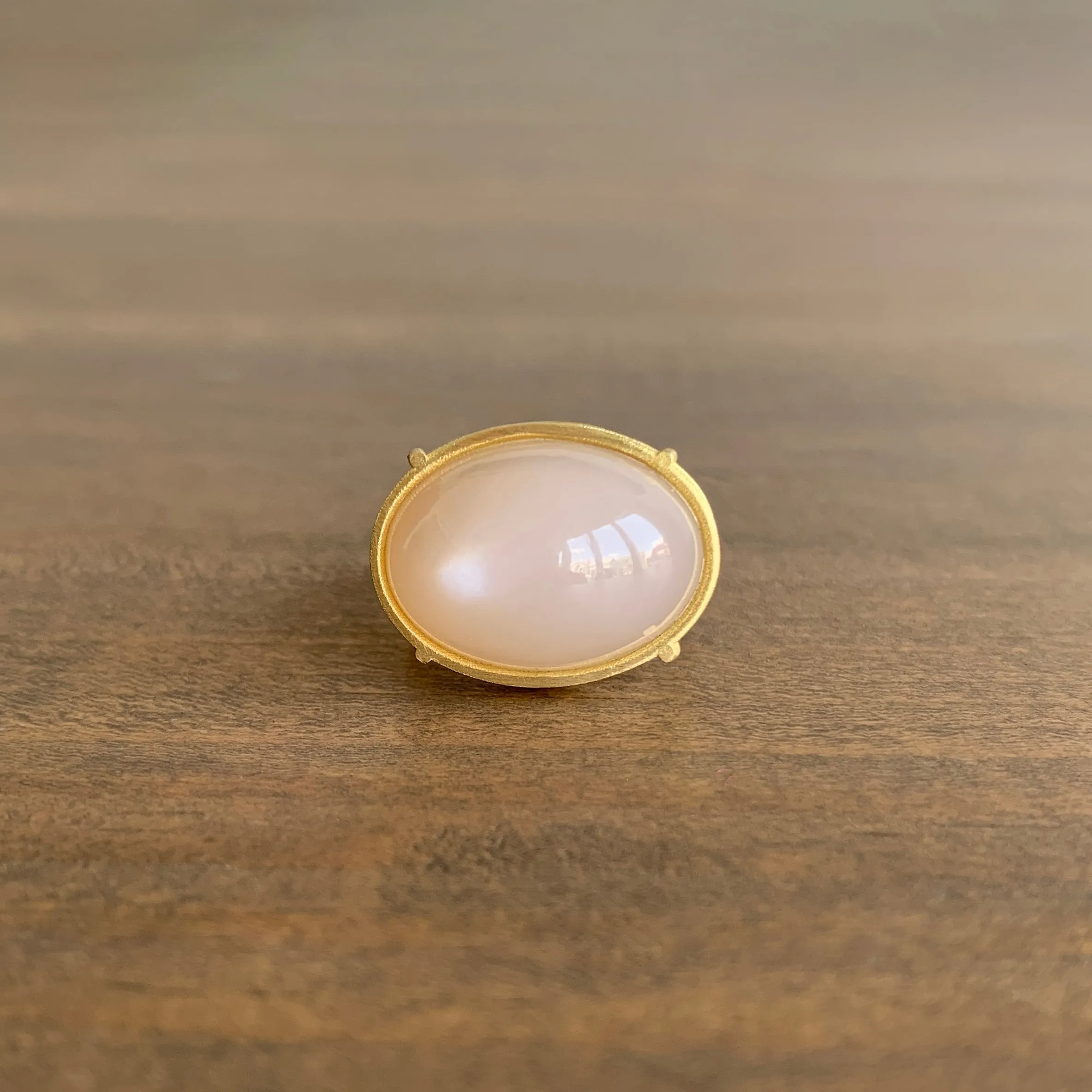 Blush Moonstone Cabochon Cage Set Ring