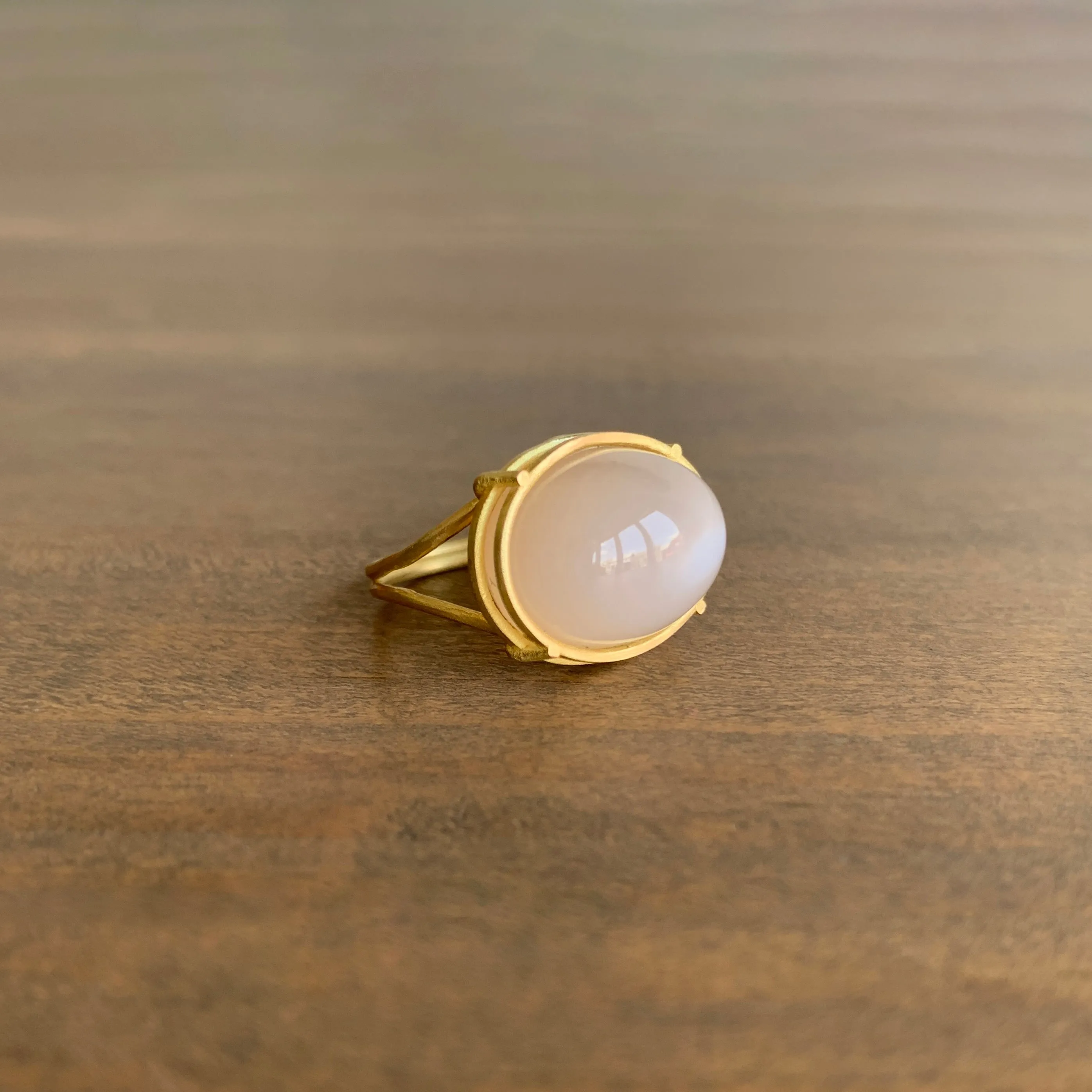 Blush Moonstone Cabochon Cage Set Ring