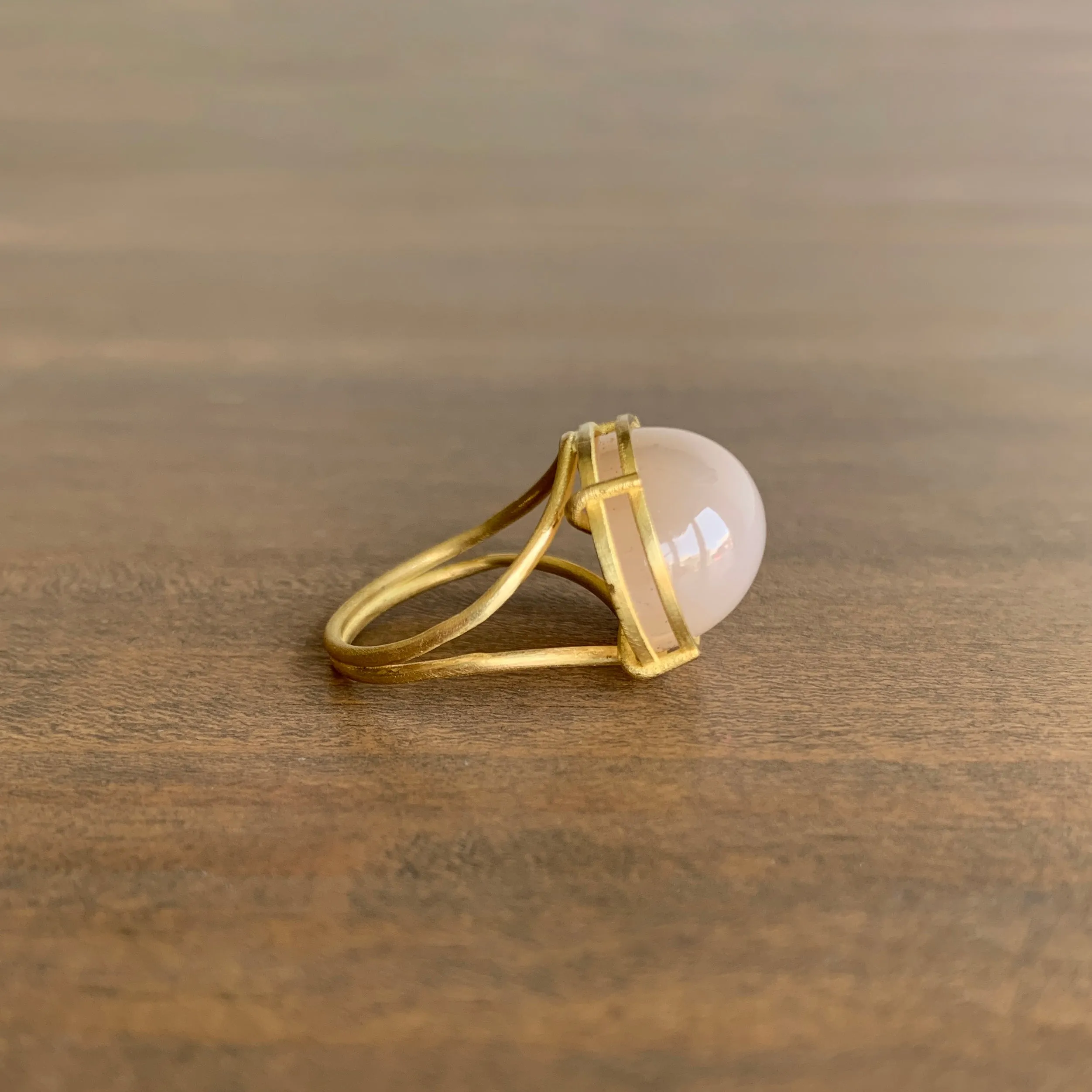 Blush Moonstone Cabochon Cage Set Ring