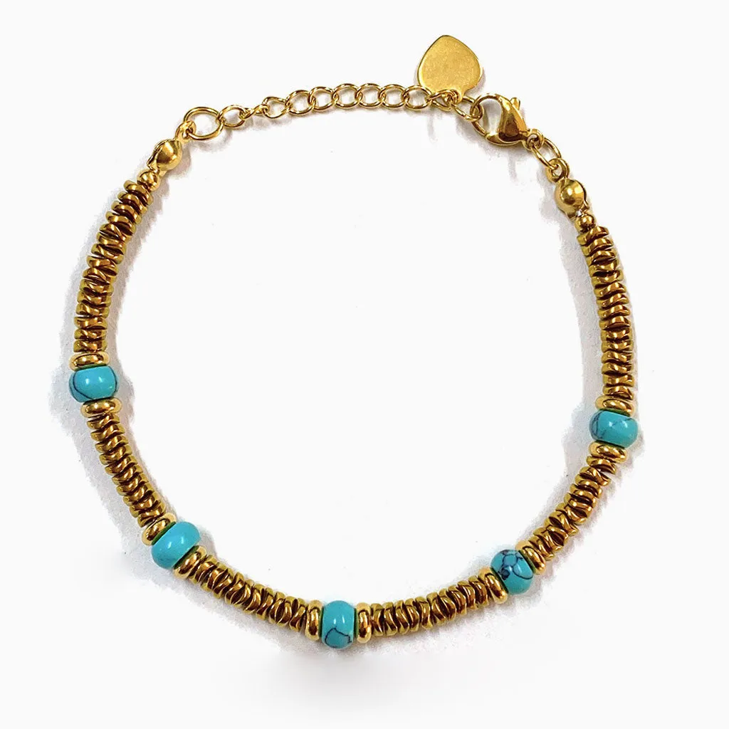 Bohemian 18K Gold Plated Spaced Gemstone Stackable Beaded Bracelet