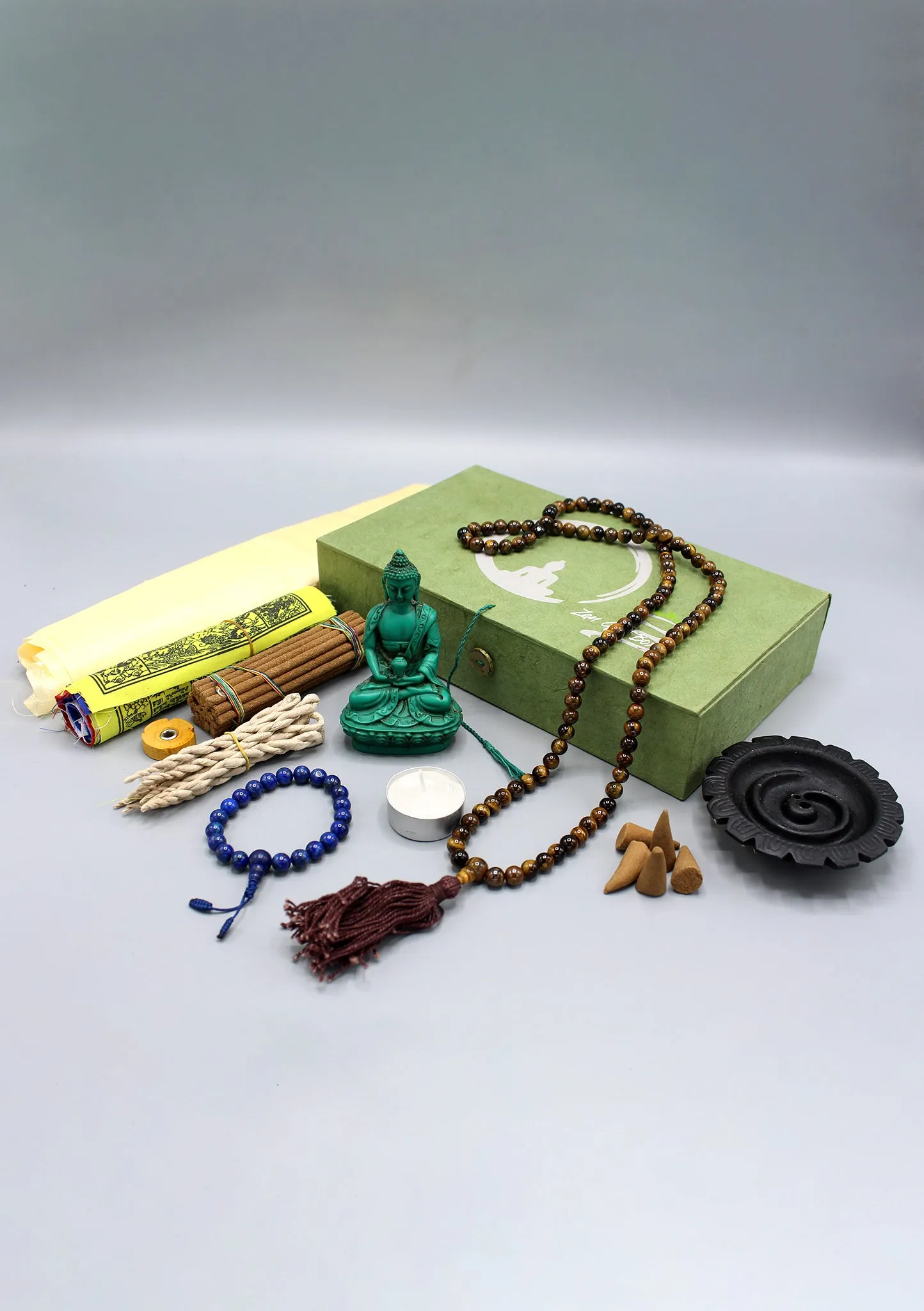 Buddha Statue, Incense and Prayer Flags Zen Gift Box