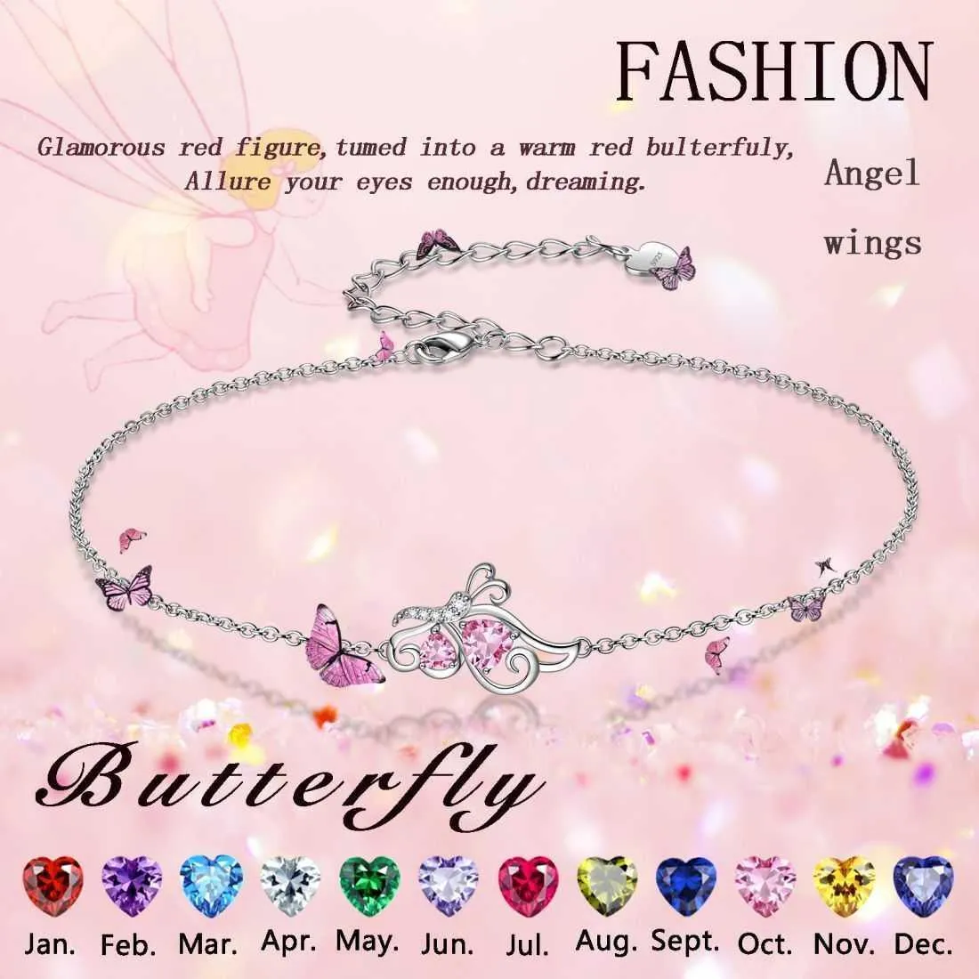 Butterfly Birthstone August Peridot Bracelet Women Girls Jewelry Birthday Gift 925 Sterling Silver